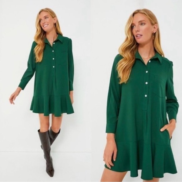 Tuckernuck | NEW Hunter Green Crepe Callahan Long Sleeve Mini Dress Size XXL - Picture 4 of 14